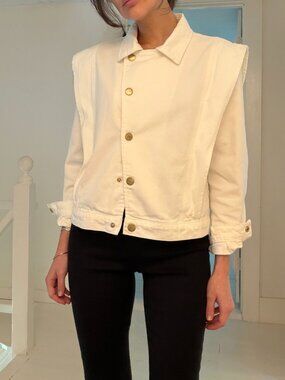 La Petite Etoile Capped Shoulder Cropped Denim Jacket Size 1 White